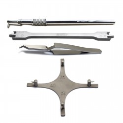 Orthodontic buccal tubes , tweezers, height gauge, bracket marking cross (4 pieces)