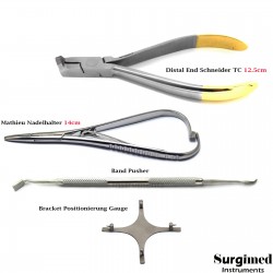 Orthodontist needle holder distal cutter band pressure plate bracket marking cross