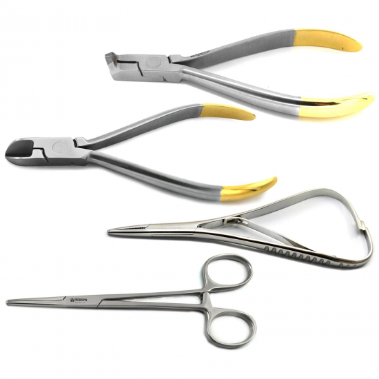 Dental technology, orthodontics , instruments, ligatures, cutter, needle holder, clamp